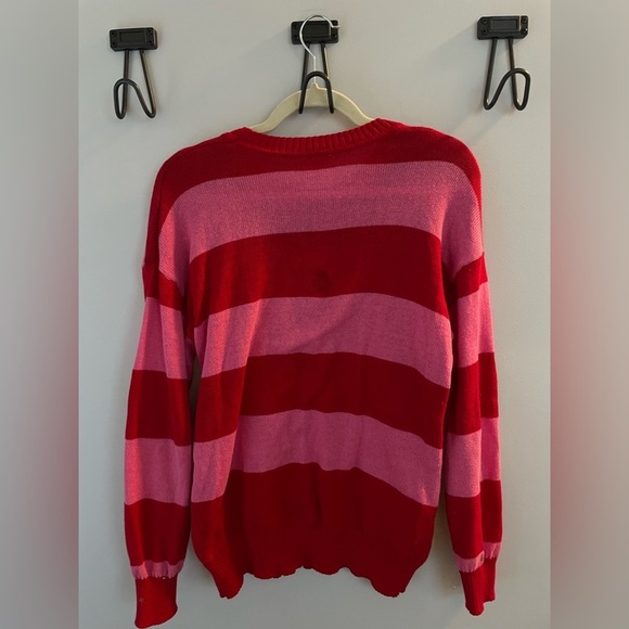 Hello Kitty by Sanrio, women’s medium, pink and red stripe sweater with Kitty - Picture 3 of 5